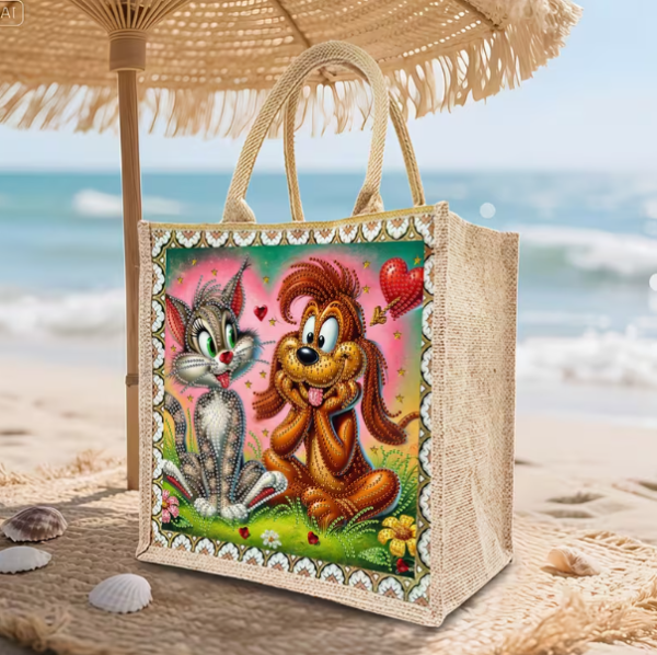 Diamond Painting Tragtasche Katze und Hund